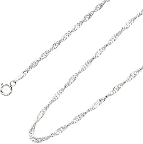 Ardeo Aurum Unisex Damen Herren Kette aus 375 Gold Weißgold Singapurkette Halskette 2,1 mm Breite und 50 cm Länge mit Karabinerverschluss