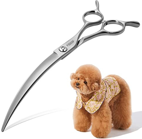 FOGOSP Professional 45°Curved Grooming Scissors for Dogs 7.0 in Big Arc Curved Shears for Professional Groomer Japan VG10 High-carbon Steel Right Hand Matte