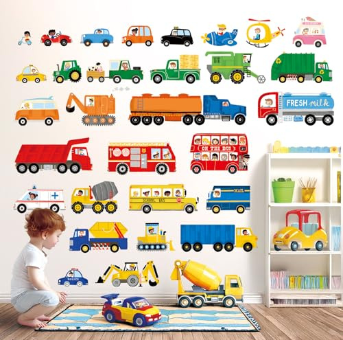 DECOWALL DS9-8064 Fahrzeuge Wandtattoo Transporte Auto Wandsticker Autos Wandaufkleber set für Junge Mädchen Kinder Kinderzimmer Schlafzimmer Wanddeko Wohnzimmer Babyzimmer