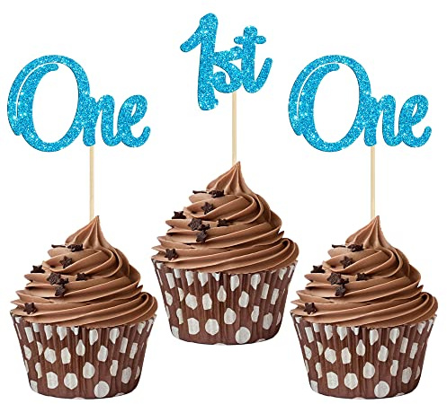 Gyufise 24Pcs Blue 1st Birthday Cupcake Toppers