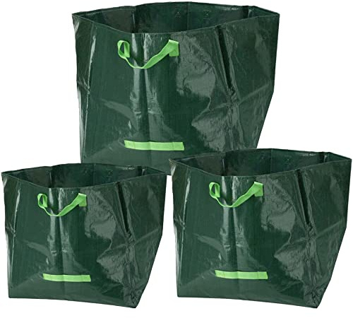 Set of 3 Large Heavy Duty Garden Waste Bags with Handles for Garden Garbage, Fallen Leaves And Weeds, Reusable Green Waste Garden Garbage Bags - 70 Ltr, 105 Ltr, 175 Ltr
