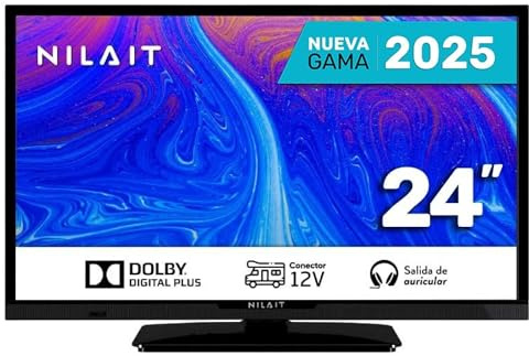 Nilait Prisma TV 24 Pulgadas HD Ready ELED, Televisor Compacto 12V Bajo Consumo, USB HDMI Grabador, Ideal Cocina Camping Autocaravana