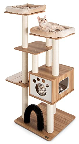 GYMAX Tiragraffi per Gatti, 59 x 59 x 176 cm, Carico 15 kg, Tronchi in Sisal, Cuscino Rimovibile Lavabile, Ideale per Gatti Grandi Adulti (Stile 12)