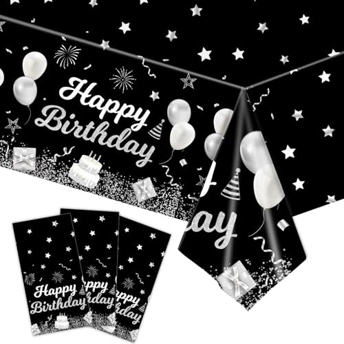 Kesfey Happy Birthday-Tischdecken, 137 x 274 cm, Stern-Geburtstagsdekoration, Kunststoff-Tischdecke, abwischbar, für Jungen, Mädchen, Kinder, Babyparty, Geburtstagsparty, 3 Stück