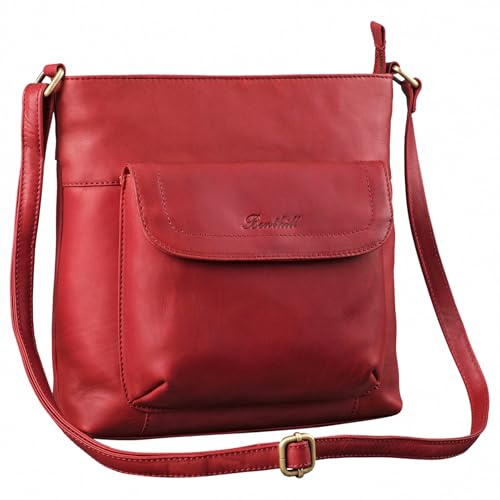 Benthill Shopper Damen Leder - Ledertasche mit Reißverschluss - Umhängetasche aus Echtleder - Handtasche Vintage - Bag Beutel - Schulterbeutel, Farbe:Rot