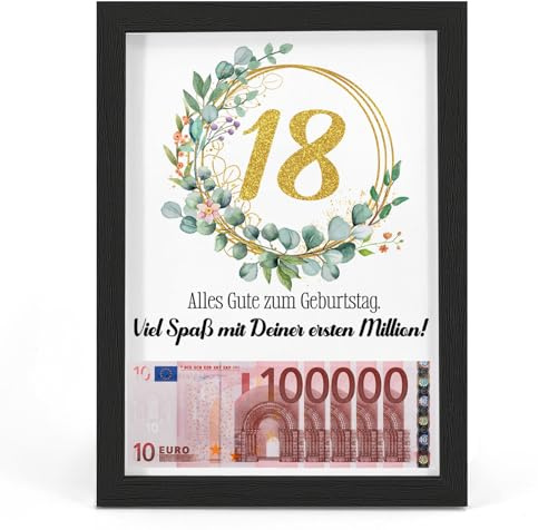 HSDSH 18. Geburtstag Geldgeschenk, Lustiges Geschenke zum 18 Geburtstag Junge Mädchen Kreative Geldgeschenke Verpackung, Erste Million als Geburtstagsgeschenk, Bilderrahmen DIN A4