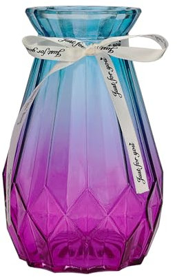 Binsakao Glass Vase Gradient Multicolor Geometric Faceted Colorful Glass Vase for Home, Office or Wedding (Blue Purple)