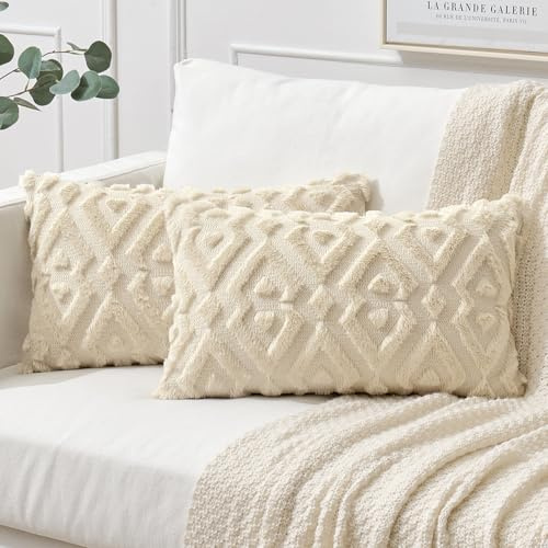 MIULEE 2er Set Weihnachten Wolle Kissenbezüge Weicher Dekokissen Plüsch Kissenbezug Boho Deko Kissen Sofa Aesthetic Geometrische Sofakissen Zierkissenbezug für Wohnzimmer Schlafzimmer Beige 40x60cm