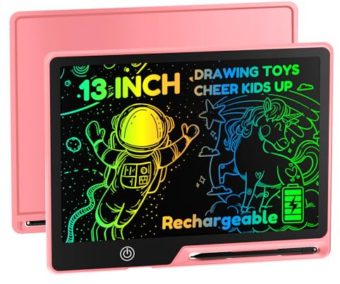 POPERFUN 13 Zoll LCD Schreibtafel Kinder Wiederaufladbar, Bunte Maltafel Zaubertafel, Schutz des Augenlichts Zeichenbrett für Kinder 2-12 Jahren Lernspielzeug Geburtstag,Weihnachtsgeschenke