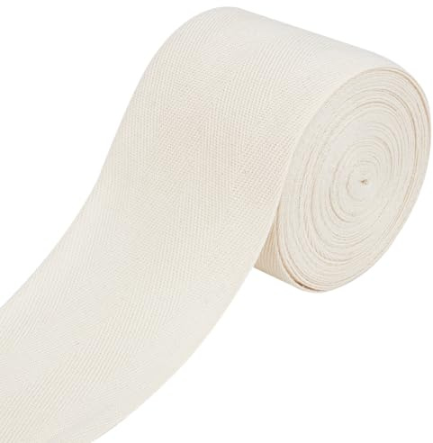 BENECREAT 10 m/10.9 Yards Fischgrätenmuster Baumwoll-Twill-Bandbesatz Twillband, 79 mm Breit Antikweiß Schrägband Für Heimwerker, Basteln, Nähen, Teppichkanten.