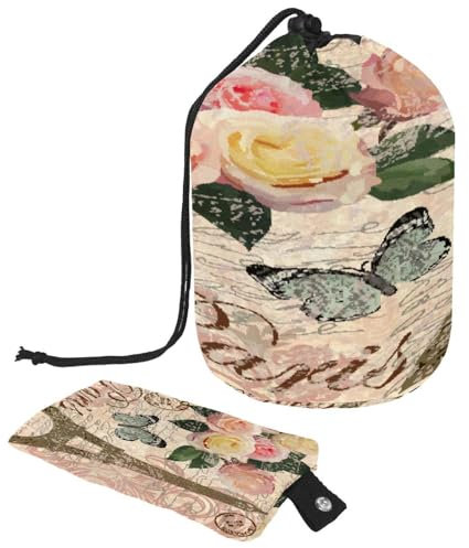 Trousse da toilette con coulisse, stile vintage con Torre Eiffel di Parigi, a forma di botte, borsa per cosmetici, organizer da viaggio + piccola borsa, Multi,