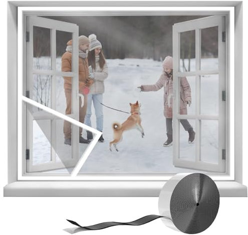 Kit de aislamiento de ventana,Blanco 200x200cm aislante de película retráctil con cinta de doble cara,aísla ventanas estándar para interiores que