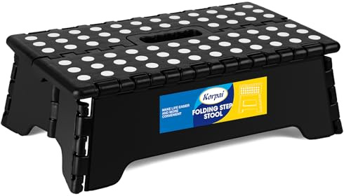 Korpai 5 Folding Step Stool for Adults and Kids 15-Inch Extra Wide Stool Holds Up to 300 lbs,Non-Slip Folding Stools with Handle,Compact Plastic Foldable Step Stool for Bathroom,Kitchen,ect