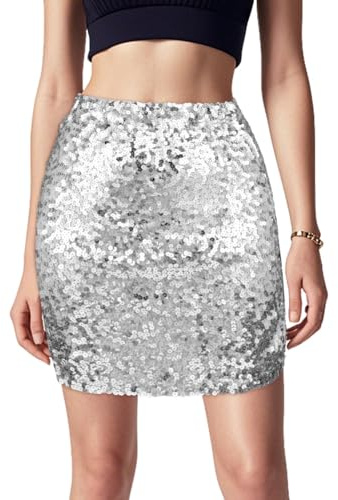 Aolso Jupe à Sequins pour Femmes, UPE de Rave à Paillettes pour Danse du Ventre, Latine Rumba Samba Tango Sequin Tassel Skirt Belly Dance Rave Party Dancewear(Argent Taille S)