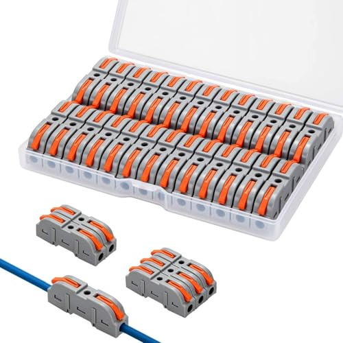 60 Stück Kabel Klemmen Set, 2-5 Leiter Elektrische Anschlussblöcke, 4mm² Leiter Klemme, Kabelverbinder mit Betätigungshebel, Verbindungsklemme set - 20Pcs 2 30Pcs 3 10Pcs 5 Eingänge