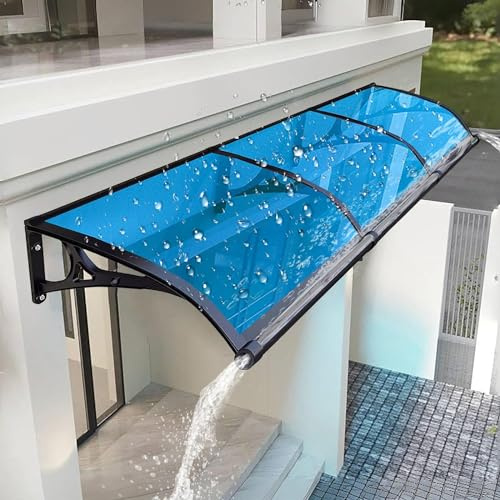 Vordach für die Haustür aus Aluminium und Polycarbonat mit Seitenteil, wetterfest und schneefest, Sonnenschutz und Regenschutz für den Außenbereich für den Eingangsbereich (blau, 60 x 60 cm)