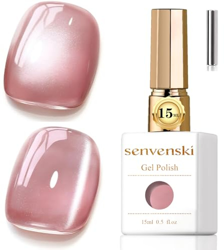 Senvenski Gelé Glas Cat Eye Gel Nagellack Katteöga med Magnet 15ML Magnetisk 3D Glittrande Holografiskt Genomskinlig Skimrande Färg Gellack Salon Hemtjänst (Naken, 15ml)