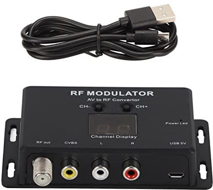CHEOTIME RF Modulator Coaxial Adapter, Universal Composite AV to RF Coax Agile Modulator,Support PAL NTSC IF Channel TV Link Modulator for Set Top Box