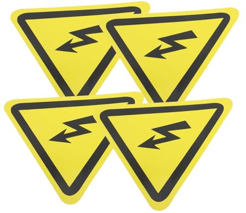 DINHEAROM High Voltage Warning Stickers Electric Shock Caution Labels Triangle Safety Signs 4pcs Pvc Sturdy Yellow Warning Signs for Construction Sites for Electrical Hazard