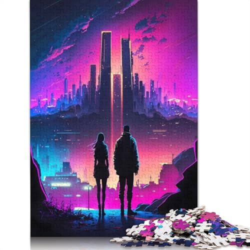 Cyber Love Neon Night City Puzzle für Erwachsene, 1500 Teile, anspruchsvolle Familienspiele, Denksportaufgaben für Kinder ab 12 Jahren, 1500 Teile (85 x 57 cm)