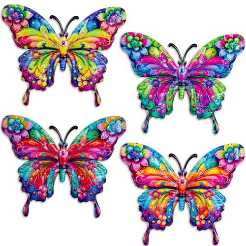 Velibobo 4Pcs Butterfly Wall Art Garden Ornaments, Metal Hanging Butterfly Outdoor Wall Decortions for Fence Garden Yard Shed Walls Kitchen Art Decor