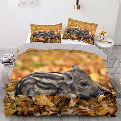Qiwagu Housse de Couette 140x200 Animaux Sauvages, Parure de Lit 1 Personne pour Lit 90x190, Housse Couette 140x200 Imprimée Sanglier, Ensemble de Literie avec 1 Taie d'oreiller 65x65 cm, Z72
