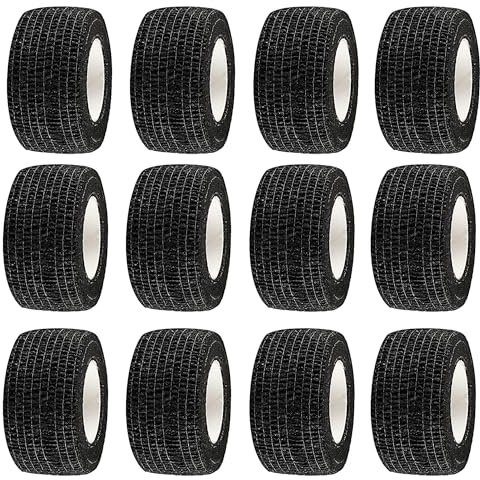 12 Rolls Selbstklebender Verband, Fingerpflaster Selbsthaftend, 2,5cmx4,5m Verband Selbstklebend Elastische Haftbandage Fixierbinde Selbstklebend Selbsthaftende Bandage für Erste Hilfe Finger(Schwarz)