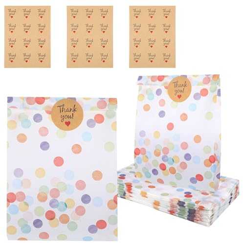 25 Stück Geschenktüten Kindergeburtstag aus Papier mit 36 Aufklebern Bunt | Mitgebsel Kindergeburtstag Mitgebseltüten für Partys, Butterbrottüten Geburtstagstüten, Give Away Tüten Goodie Bag Partytüten