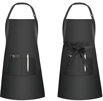 MAGNA COLLECTION 2 Pack Adjustable Bib Chef Aprons with 2 Pockets – Stylish Aprons for Men and Women – Ideal for Cooking, Kitchen, BBQ, Gardening, Restaurant & Coffee Shop (Charcoal)