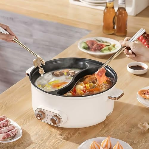 Hot Pot Elektrisch, 5.5L Doppelter Topf mit Zwei Reglern, 1550W Elektrischer Kochtopf mit Trennwand - 3 Speed Settings, Multifunktionale Hotpot für Braten Ramen Fondue und GemüSe Rühren