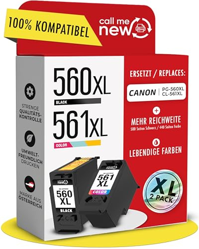 callmenew 560XL & 561XL bläckpatroner – kompatibla med Canon 560 561 patroner XL (PG-560XL svart & CL-561XL färg) – XL räckvidd, smart chip, ersättning för PIXMA TS5350i TS7450i TS5300 – 2-pack