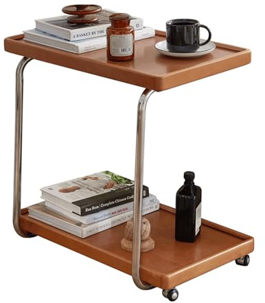 YESWOOD Massivholz Beistelltisch in C-Form, Holz Beistelltisch mit Rollen, leicht beweglich, multifunktionaler Bettbeistelltisch, mobil für Wohnzimmer, Schlafzimmer, Esszimmer, 42 x 62 x 61 cm, Teak