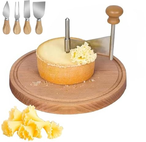 Rizador de queso con forma de flor, rueda para cortar queso con tapa y mango, cortador de queso de acero inoxidable con cúpula, cuchilla afilada y base de madera (Standard Model, No Cover)