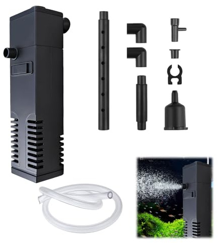 Aquarium Innenfilter mit Einstellbarem Durchfluss – 3-in-1 Aquarienfilter und Wasserpumpe für Aquarien bis 40L, Leise – Süßwasseraquarien, Verbessert die Wasserqualität und Belüftung (1 Stück)