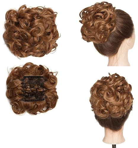 Syntetisk stor kam, klämma i hårförlängning, lockig chignon, hårdelar, hög stickning, hårstycke, hästsvans, hårknut ponytail förlängning (lätt auburn)
