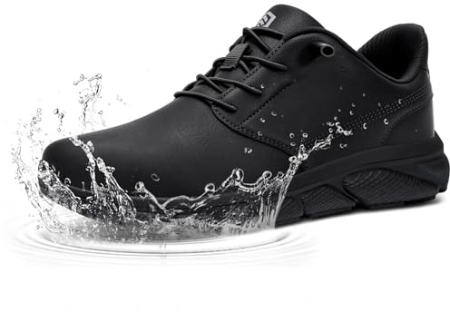 LARNMERN Steel Toe Work Shoes Men Waterproof Safety Sneakers Slip On Leather Oxford Lightweight 5014(10 Men, Black)