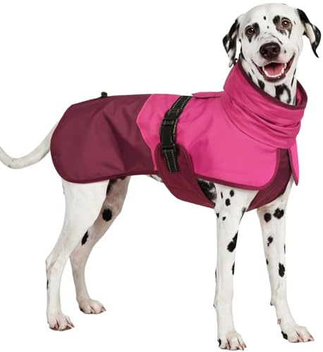 OUOBOB Hunde-Regenmantel, leichte Regenjacke, verstellbarer Haustierponcho mit Kapuze, schneefeste Hundeweste, Regenbekleidung, Bekleidung mit Loch für die Leine, Magenta, XL