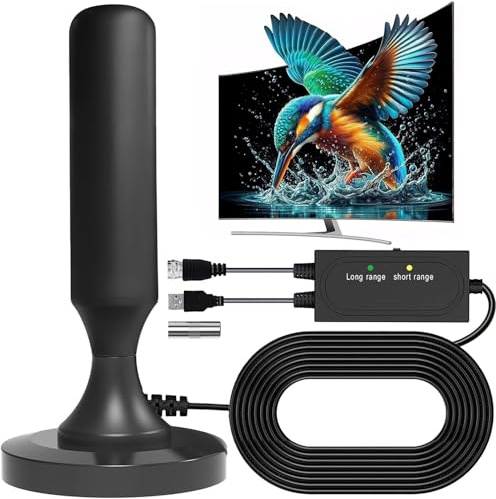 Indoor TV Aerial with Strong Signal Booster - Portable TV Ariels Indoor for Freeview HD, Smart TVs 4K 1080P, DVB-T2 Digital Antenna with Magnetic Base & 16.4ft Coaxial Cable (rod-shaped) (cylinder)