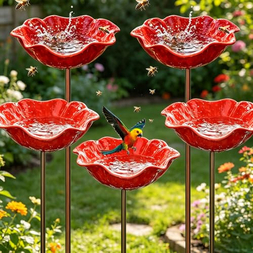 Bain D’Oiseaux,5 Pièces Abreuvoir Oiseaux Exterieur sur Pied,Mangeoires pour Oiseaux,Bain pour Oiseaux,Bassin pour Oiseaux,pour Insectes et Papillons,Décoration Jardin Terrasse