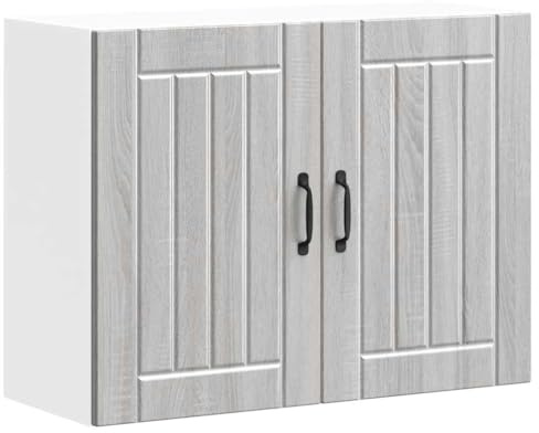 Ezbryzmatic Lucca Kitchen Wall Cupboard Grey Sonoma Chipboard Including Glass Doors 80 x 31 x 60 cm Wall Mounted for Storage Room 70 kg Delivered Without Contents with Push-to-Open Mechanism