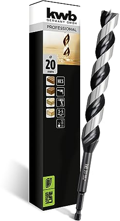 kwb 3-S Japan Schlangenbohrer ø 20 mm, 235 mm aus blankgeschliffenem CV-Stahl mit superscharfem Spitzenanschliff, Zentrierspitze und E 6.3 Schaft