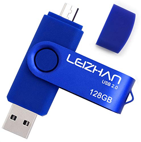 LEIZHAN Clé USB 128Go USB 2.0 OTG 2 en 1 Flash Drive Mémoire Stick pour PC Ordinateur Portable Android Smartphone Tablette-Bleu
