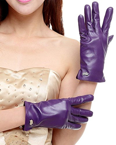 Womens Besetzte Handschuhe Mode Und Jungen Herbst Winter Warm Lederhandschuhe Lila Fäustlinge (Color : Purple, Size : M)