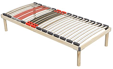 Coemo Hochwertiges Komplettbett - Lattenrost mit Füßen - Bettgestell 80x200 cm - Doppelbett 160x200 cm - stabiles Holzbett mit flexiblen Federleisten und Härtegradeinstellung