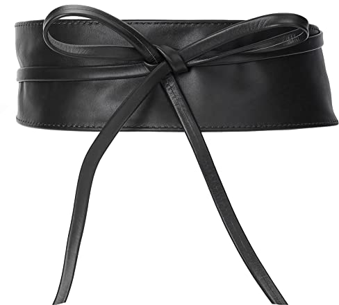 irisaa Leder Taillengürtel Damen, Breiter Obi Gürtel zum Schnüren Hüftgürtel Echtleder Bindegürtel Party Gürtel Taille Band aus Italien, Damen Taillengürtel 2020:Schwarz
