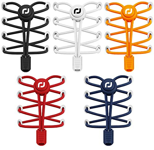 RJ-Sport 5 Paar Elastische Schnürsenkel mit Schnellverschluss Schnürsenkel Schnellschnürsystem für Einzigartigen Komfort und Starken Halt(Schwarz+Weiß+Orange+Rot+Navy Blau)