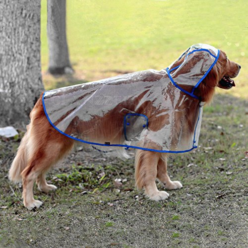 Lepep Transparenten Hunde Regenjacken Durchsichtige Hunderegenmantel wasserdichte Regenponcho Verstellbarer Regenumhang für Große und Mittelgroße Hunde, XXL bis zu 6XL (Blau, 5XL)