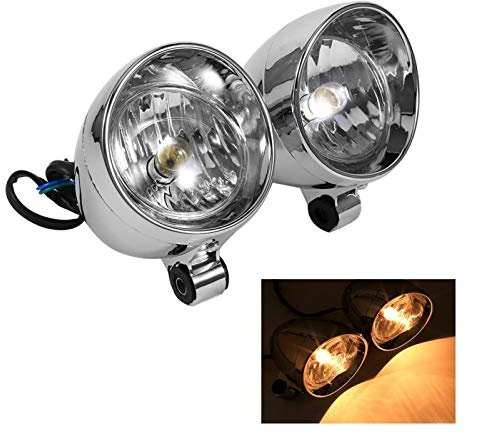 KIMISS Fari per moto Fog Lig,fari fendinebbia per moto faro moto spot cromo light aggiuntivi faretti moto 11cmphare motophare virago 11cm Fari per moto Proiettore Supp