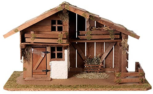 Holyart Chalet en Bois Style scandinave étable avec mangeoire 35x60x30 cm crèche 12 cm