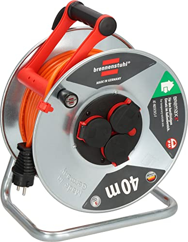 Brennenstuhl Garant S V2 IP44 Kabeltrommel 40m outdoor (Made in Germany, Kabel in Signalfarbe orange, aus Stahlblech, kurzfristiger Einsatz im Außenbereich)